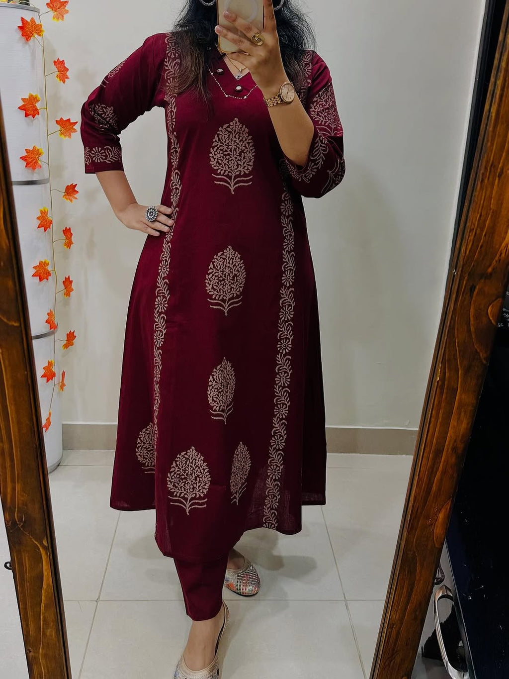 🌸Premium Cotton Kurti Palazzo Set 🌸 Maroon