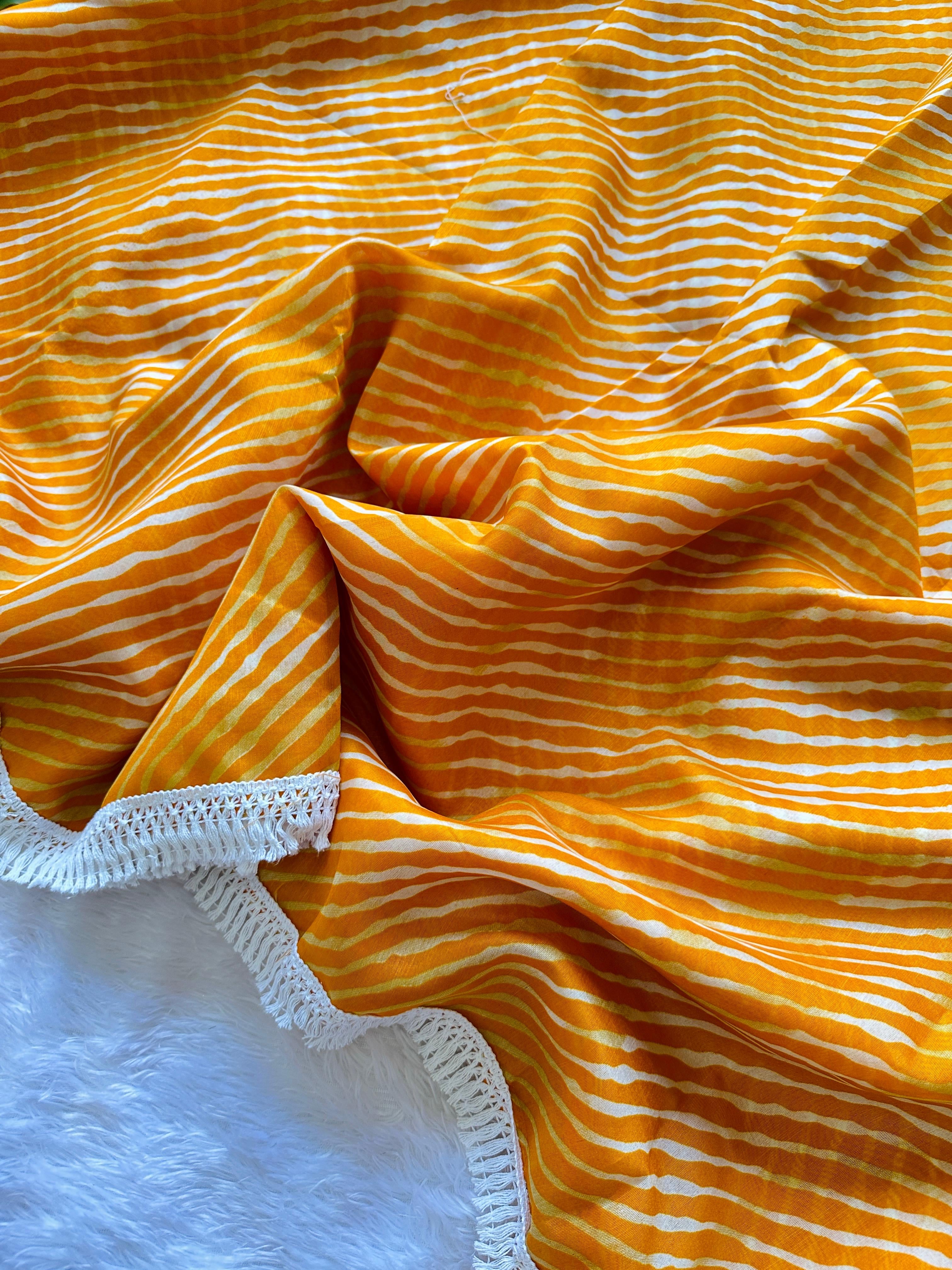 Elegant Striped Saree with Lace Border along with Readymade Blouse